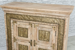 Antique Indian Brass Work Hand Carved Solid Wooden Sideboard Natural 101x45x95cm A087  -   Antique Indian Brass Work Hand Carved Solid Wooden Sideboard Natural 101x45x95cm A087  -