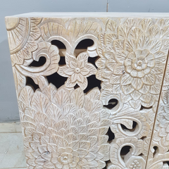 Indian Handmade Carved Solid Hard Wood Floral Design Sideboard Natural Indian Handmade Carved Solid Hard Wood Floral Design Sideboard Natural