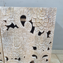 Indian Handmade Carved Solid Hard Wood Floral Design Sideboard Natural Indian Handmade Carved Solid Hard Wood Floral Design Sideboard Natural