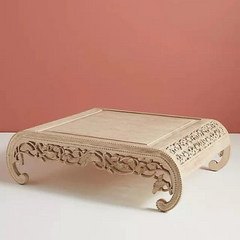 Heritage Heirlooms Solid Wooden Floral Carved Folded Legged Coffee Table in Bleached Heritage Heirlooms Solid Wooden Floral Carved Folded Legged Coffee Table in Bleached