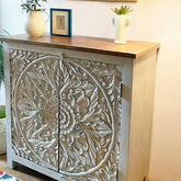 Carved Oasis Hand Carved Solid Mango Wood Floral Carvings 2 Doors Cabinet