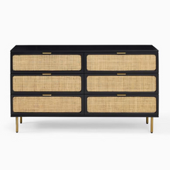 The Attic Lisbon Wood and Cane Sideboard Chest of Drawer Black The Attic Lisbon Wood and Cane Sideboard Chest of Drawer Black