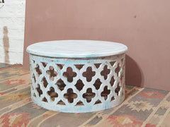 Bristol Indian Solid Wood Round Coffee Table Blue tone 80x80x40 cm Bristol Indian Solid Wood Round Coffee Table Blue tone 80x80x40 cm