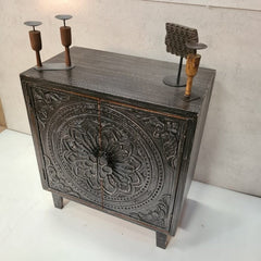 Handcrafted Indian Furniture Carved Solid Hard Wood 2 Doors Cabinet Black Handcrafted Indian Furniture Carved Solid Hard Wood 2 Doors Cabinet Black