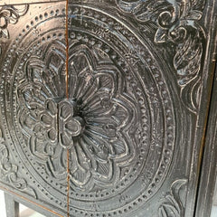 Handcrafted Indian Furniture Carved Solid Hard Wood 2 Doors Cabinet Black Handcrafted Indian Furniture Carved Solid Hard Wood 2 Doors Cabinet Black