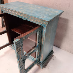 Handcrafted Indian Furniture Carved Solid Hard Wood 2 Doors Cabinet Blue 96x45x97Cm Handcrafted Indian Furniture Carved Solid Hard Wood 2 Doors Cabinet Blue 96x45x97Cm