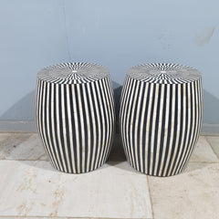 Bone Inlay Handmade Indian Furniture Side Tables Set of 2 in White and Black Bone Inlay Handmade Indian Furniture Side Tables Set of 2 in White and Black