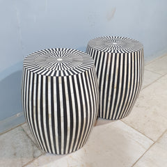 Bone Inlay Handmade Indian Furniture Side Tables Set of 2 in White and Black Bone Inlay Handmade Indian Furniture Side Tables Set of 2 in White and Black