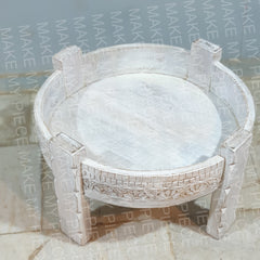 LENORE Tribal Grinder Round Coffee Table Whitewash LENORE Tribal Grinder Round Coffee Table Whitewash