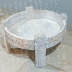LENORE Tribal Grinder Round Coffee Table Whitewash LENORE Tribal Grinder Round Coffee Table Whitewash