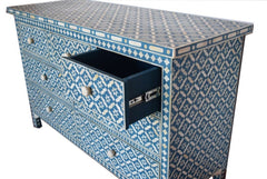 Maaya Bone Inlay Chest of Drawer Sideboard Blue Maaya Bone Inlay Chest of Drawer Sideboard Blue