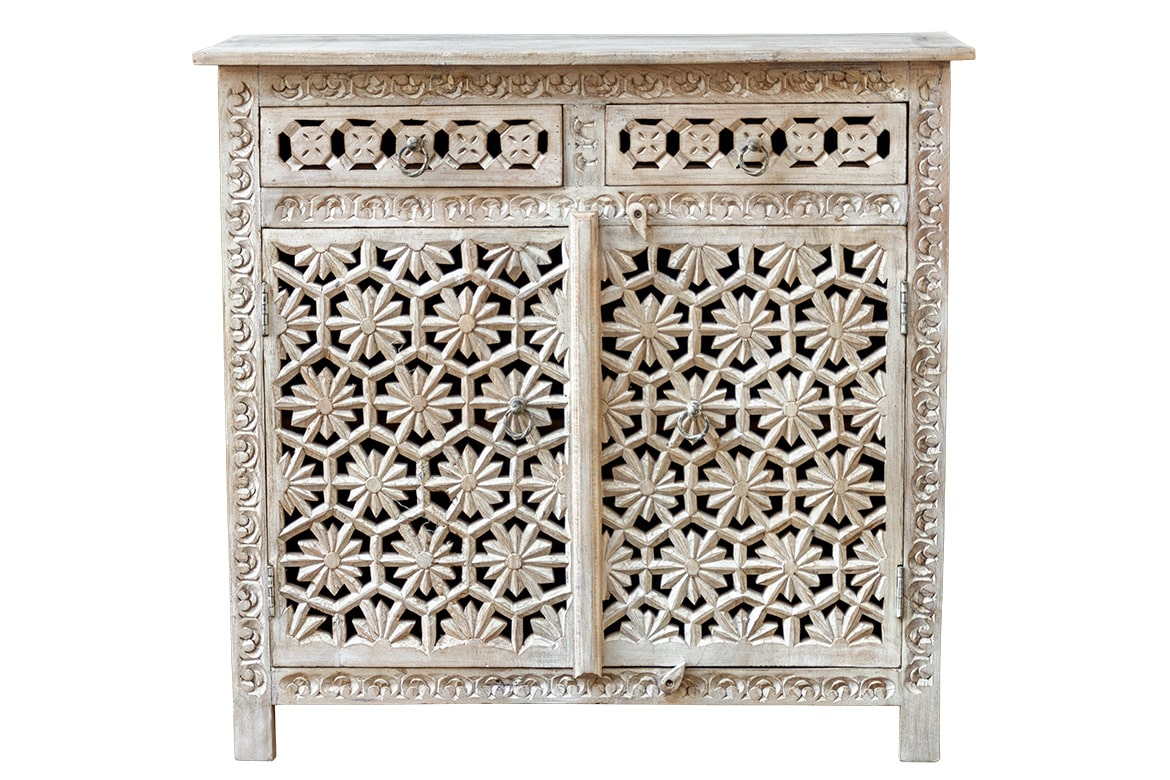 Antique Indian Jali Hand Carved Solid Wooden Cabinet 97x40x92cm A0120  -   Antique Indian Jali Hand Carved Solid Wooden Cabinet 97x40x92cm A0120  -