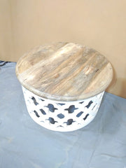 Bristol Indian Solid Wood Round Coffee Table White Top Natural 70cm Bristol Indian Solid Wood Round Coffee Table White Top Natural 70cm