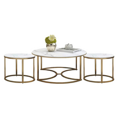 The Attic Aura Marble and Metal Set of 3 Coffee Tables Gold The Attic Aura Marble and Metal Set of 3 Coffee Tables Gold