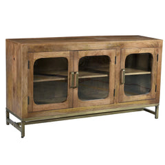 Indian Hand Carved Mango Wood Glass Door Sideboard Natural Indian Hand Carved Mango Wood Glass Door Sideboard Natural