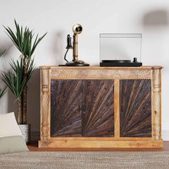 Indian Hand Carved Solid Hard Wood 3 Door Sideboard C16 Indian Hand Carved Solid Hard Wood 3 Door Sideboard C16