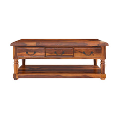Indian Solid Wood Baluster Coffee Table With 3 Drawer Brown Indian Solid Wood Baluster Coffee Table With 3 Drawer Brown