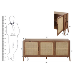 The Attic Layton Solid Wood and Cane Sideboard Honey The Attic Layton Solid Wood and Cane Sideboard Honey