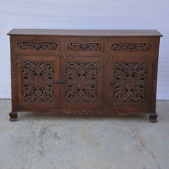 Dynasty Carved Jali Door Solid Wood Sideboard Brown Dynasty Carved Jali Door Solid Wood Sideboard Brown