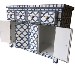 Maaya Bone Inlay Chest sideboard Blue and White Geometric Maaya Bone Inlay Chest sideboard Blue and White Geometric