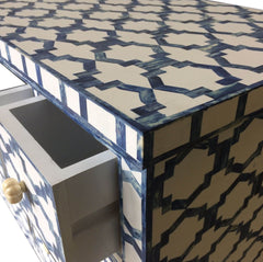 Maaya Bone Inlay Chest sideboard Blue and White Geometric Maaya Bone Inlay Chest sideboard Blue and White Geometric