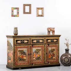 Hand Painted Mango Wood Sideboard In Multi-Colour Hand Painted Mango Wood Sideboard In Multi-Colour