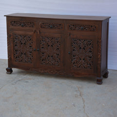 Dynasty Carved Jali Door Solid Wood Sideboard Brown Dynasty Carved Jali Door Solid Wood Sideboard Brown