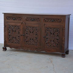 Dynasty Carved Jali Door Solid Wood Sideboard Brown Dynasty Carved Jali Door Solid Wood Sideboard Brown