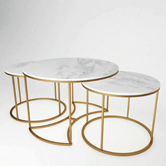 The Attic Aura Marble and Metal Set of 3 Coffee Tables Gold The Attic Aura Marble and Metal Set of 3 Coffee Tables Gold