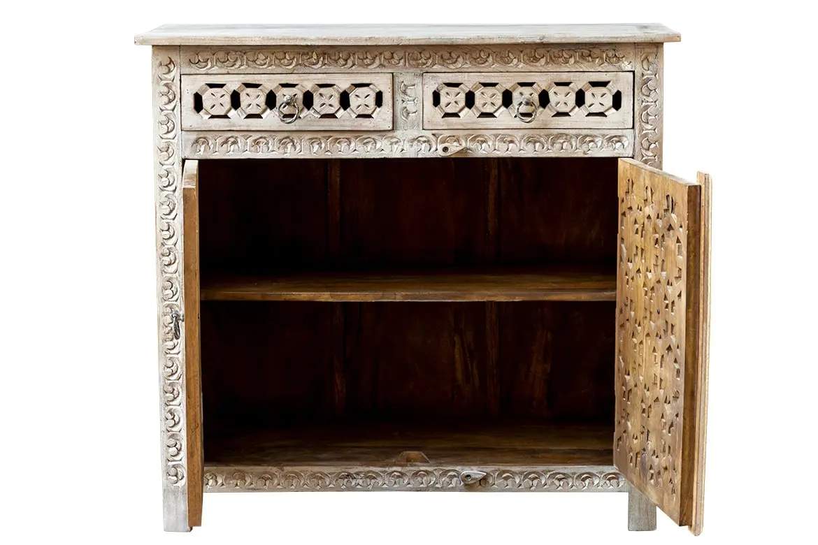 Antique Indian Jali Hand Carved Solid Wooden Cabinet 97x40x92cm A0120  -   Antique Indian Jali Hand Carved Solid Wooden Cabinet 97x40x92cm A0120  -