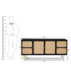 The Attic Lisbon Solid Wood and Cane Sideboard Black The Attic Lisbon Solid Wood and Cane Sideboard Black