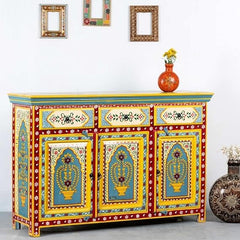 Hand Painted Mango Wood Sideboard In Multi-Colour Hand Painted Mango Wood Sideboard In Multi-Colour