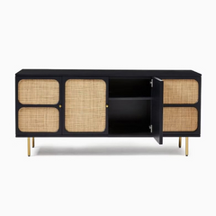 The Attic Lisbon Solid Wood and Cane Sideboard Black The Attic Lisbon Solid Wood and Cane Sideboard Black