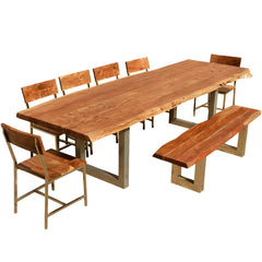 Live Edge Dining Table w 6 Chairs & Bench - Acacia Wood & Iron Live Edge Dining Table w 6 Chairs & Bench - Acacia Wood & Iron
