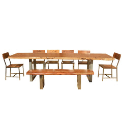 Live Edge Dining Table w 6 Chairs & Bench - Acacia Wood & Iron Live Edge Dining Table w 6 Chairs & Bench - Acacia Wood & Iron