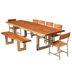 Live Edge Dining Table w 6 Chairs & Bench - Acacia Wood & Iron Live Edge Dining Table w 6 Chairs & Bench - Acacia Wood & Iron