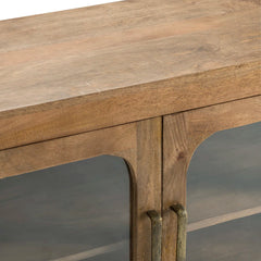 Indian Hand Carved Mango Wood Glass Door Sideboard Natural Indian Hand Carved Mango Wood Glass Door Sideboard Natural