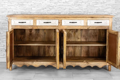 Indian Hand Carved Mango Wood 4 Door & 4 Drawers Sideboard White & Natural 04 Indian Hand Carved Mango Wood 4 Door & 4 Drawers Sideboard White & Natural 04