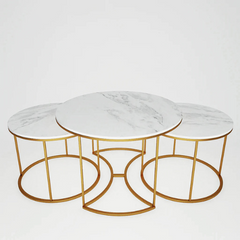 The Attic Aura Marble and Metal Set of 3 Coffee Tables Gold The Attic Aura Marble and Metal Set of 3 Coffee Tables Gold