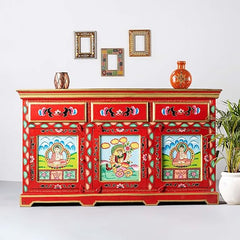 Hand Painted Mango Wood Sideboard In Multi-Colour Hand Painted Mango Wood Sideboard In Multi-Colour