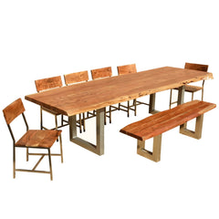Live Edge Dining Table w 6 Chairs & Bench - Acacia Wood & Iron Live Edge Dining Table w 6 Chairs & Bench - Acacia Wood & Iron