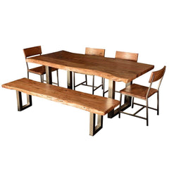 Modern Rustic Live Edge Dining Table & Chair Set with Live Edge Bench Modern Rustic Live Edge Dining Table & Chair Set with Live Edge Bench