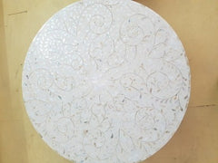 Maaya Bone Inlay Mother of Pearl Drum Round Coffee Table With Brass Base Maaya Bone Inlay Mother of Pearl Drum Round Coffee Table With Brass Base