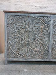 Dynasty French Hand Carved Doors Buffet Large Sideboard Grey Rustic 195x45x110cm Dynasty French Hand Carved Doors Buffet Large Sideboard Grey Rustic 195x45x110cm