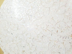 Maaya Bone Inlay Mother of Pearl Drum Round Coffee Table With Brass Base Maaya Bone Inlay Mother of Pearl Drum Round Coffee Table With Brass Base