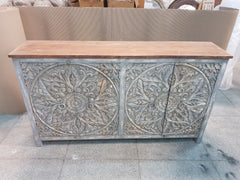 Dynasty French Hand Carved Doors Buffet Large Sideboard Grey Rustic 195x45x110cm Dynasty French Hand Carved Doors Buffet Large Sideboard Grey Rustic 195x45x110cm