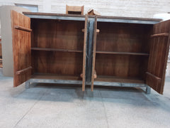 Dynasty French Hand Carved Doors Buffet Large Sideboard Grey Rustic 195x45x110cm Dynasty French Hand Carved Doors Buffet Large Sideboard Grey Rustic 195x45x110cm