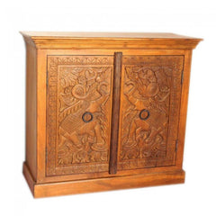 Antique Elephant Carved Sideboard Honey Brown 100CM Antique Elephant Carved Sideboard Honey Brown 100CM