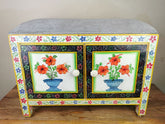 Avani Indian Hand Painted Solid Wood Storage Cabinet Seat With Cushion D72
