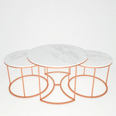 The Attic Aura Marble and Metal Set of 3 Coffee Tables Copper The Attic Aura Marble and Metal Set of 3 Coffee Tables Copper